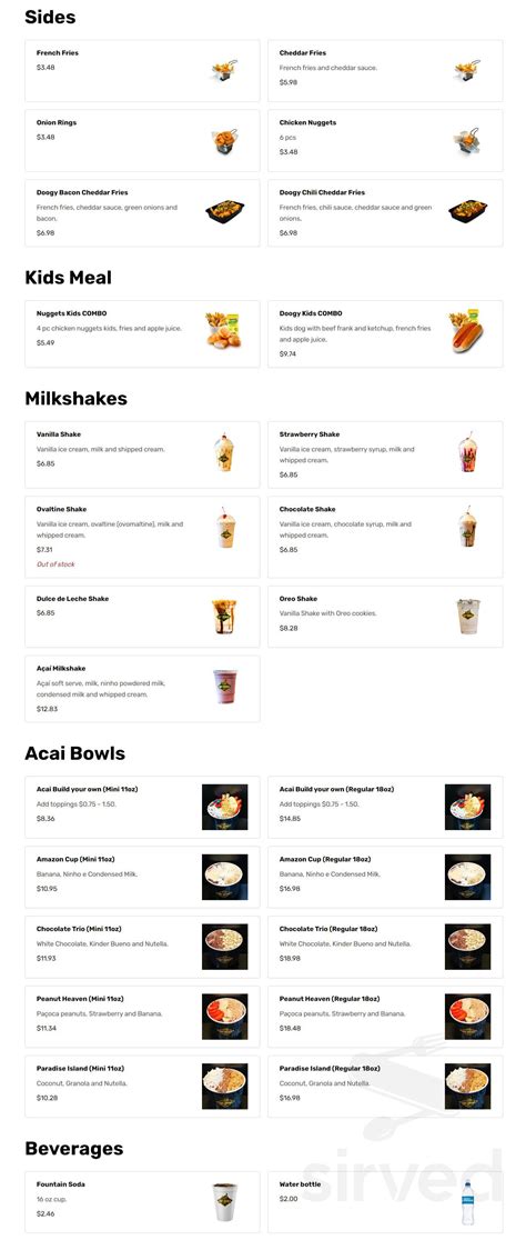 Hot Doogy menu in Natick, Massachusetts, USA