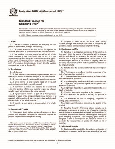 Astm D E Standard Practice For Sampling Pitch