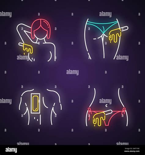 Hot Waxing Neon Light Icons Set Armpit Buttocks Back Bikini Hair Removal Cold Wax Strips