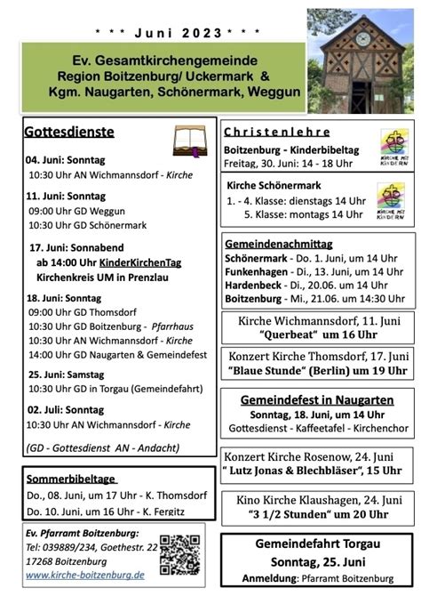 Gemeinde Boitzenburger Land Monatsplan Juni