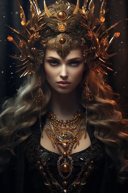 Premium Ai Image A Woman With A Golden Crown And A Gold Crown