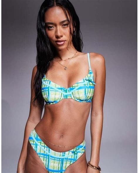 The Frolic Exclusive Contrast Bow Rose Trim Cupped Bikini Top Co Ord In Blue Lyst Uk