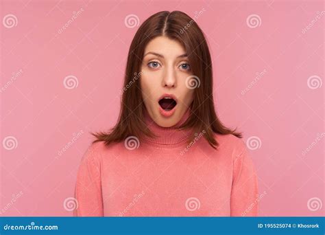 Closeup Extremely Shocked Bemused Brunette Woman Looking At Camera With Big Eyes And Widely