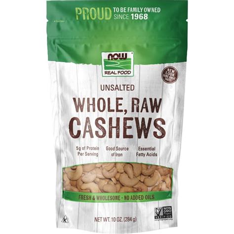 Now Foods Whole Raw Cashews Unsalted 10 Oz Pkg Swanson Health Products