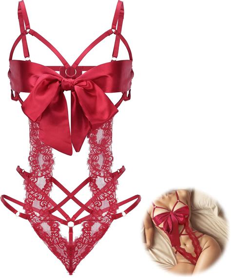 Telooco Sexy Lingerie For Women Lace Bodysuit One Piece Naughty Lingerie Unwrap Me Big Bownot