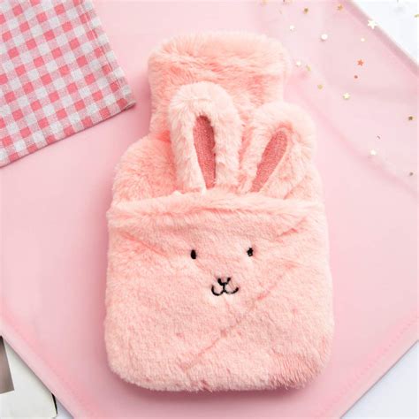 FairOnly Cartoon Hot Water Bottle Plush Warm Water Bag Plush Hot Water Bottle Pink Rabbit Ear