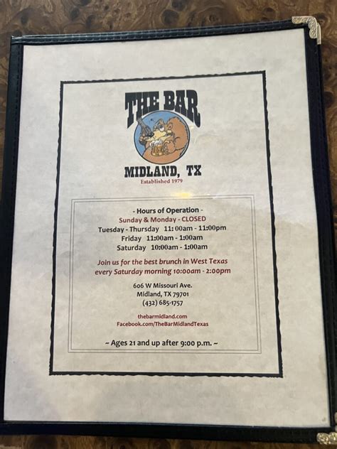 The Bar Menu Midland Menus