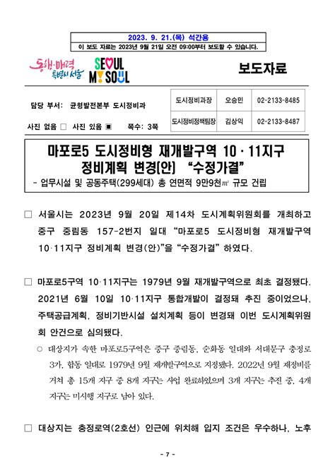 23년9월21일 제14차 서울특별시 도시계획위원회 개최결과 부동산 뉴스ㆍ정책