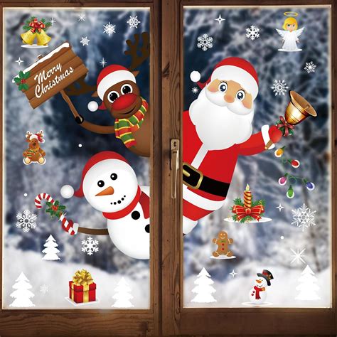 Huogee Christmas Window Stickers Reusable Snowflakes Stickers Santa