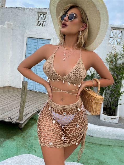 Shein Swim Vcay Falda De Pareos Con Dise O De Concha De Croch Sin Bikini Moda De Mujer