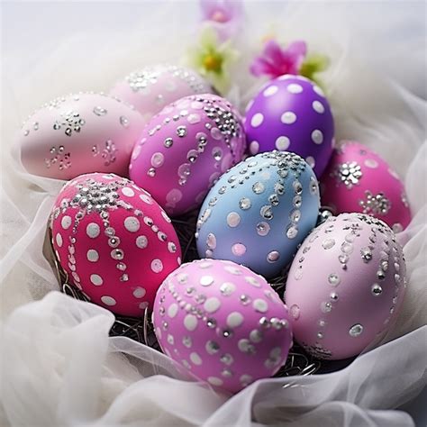 Eight Painted Easter Eggs With Patterns Background High Resolution