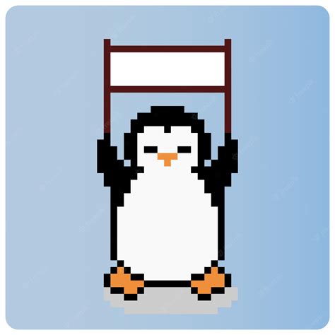 Premium Vector | 8 bit pixel penguin holds a banner. pixel animals for