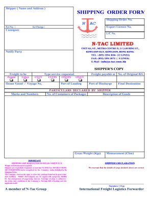 shipping order form fill  printable fillable blank pdffiller