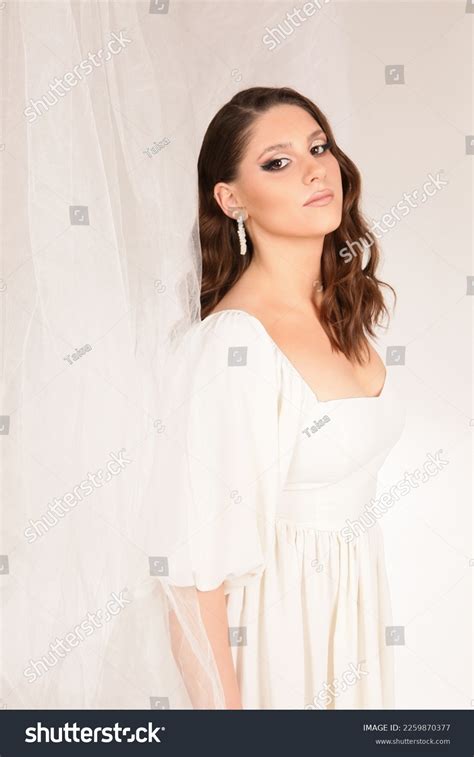 Woman White Dressbrunette Fashion Model Nude Stock Photo Shutterstock