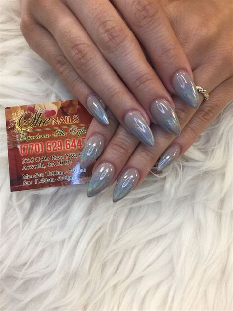 Nude And Hologram Ombr Nails Acrylic Nails Ombre