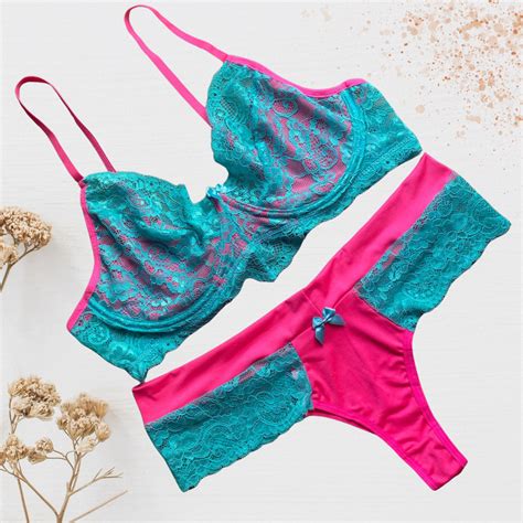 Conjunto De Lingerie Plus Size Microfibra E Renda Sexy Cores Neon Tamanho Ao C Aro