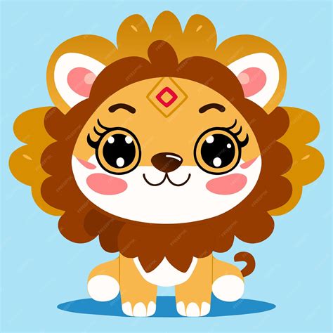 Симпатичный талисман льва, нарисованный вручную, мультяшная наклейка ...