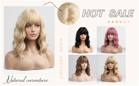 Haircube Blonde Wigs For Women Shoulder Length Wig With Fringe Synthetic Hair With Dark Roots