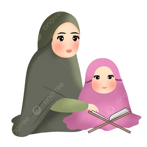 Anak Perempuan Mengaji Membaca Al Quran Bersama Ibu Png Al Qur An