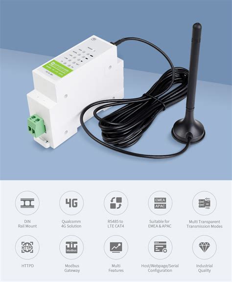 Industrial 4g Dtu Rs485 To Lte Cat4 Din Rail Mount Support Rs485 To Lte Cat4 Eu