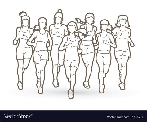 Women Running Marathon Runners Royalty Free Vector Image