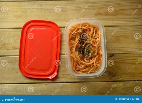 Portion Of Spaghetti In Plastic Container Stock Photo Image Of