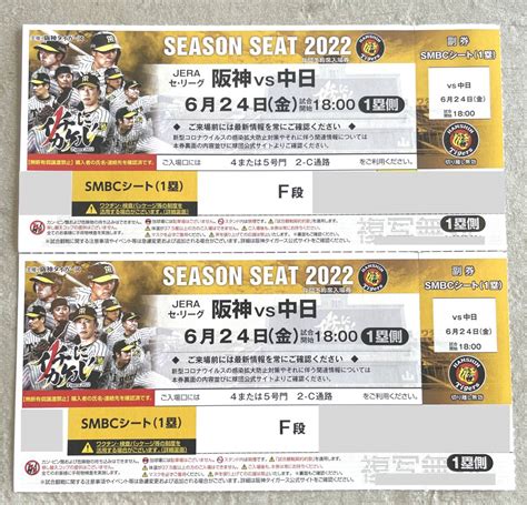 6月24日 金 阪神vs中日 Smbcシート1塁側 F段 連番 ペアチケット 阪神甲子園球場阪神 対 中日｜売買されたオークション情報