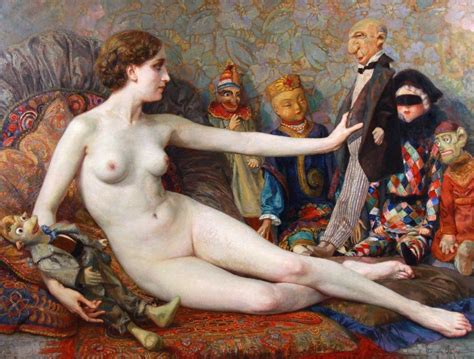 Proantic Oil On Canvas Nude Odalisque Aux Pantins Belgian School