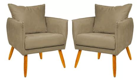 Kit Poltronas Decorativas Para Recep O Sala De Espera Cor Nude Desenho Do Tecido Suede Liso