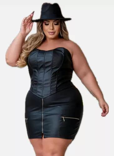 Saia Courino Plus Size Zíper Na Frente Coladinha Elegante