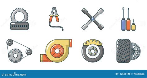 Car Parts Icon Set Cartoon Style Stock Vector Illustration Of