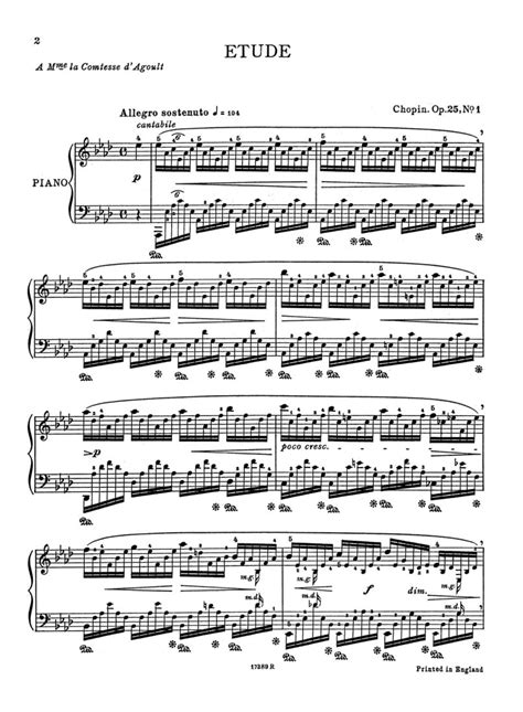Frederic Chopin Etude In A Flat Op 25 No 1 Full Piano Sheet Music