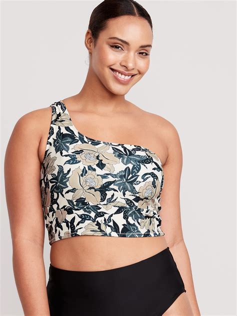 Matching One Shoulder Printed Longline Bikini Swim Top Old Navy
