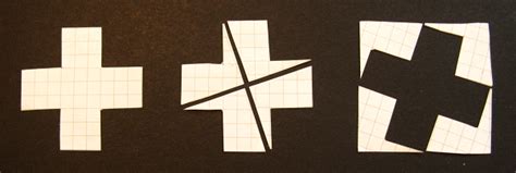 Geometry Cutting A Cross Made Of 5 Equal Squares By 2 Straight Cut