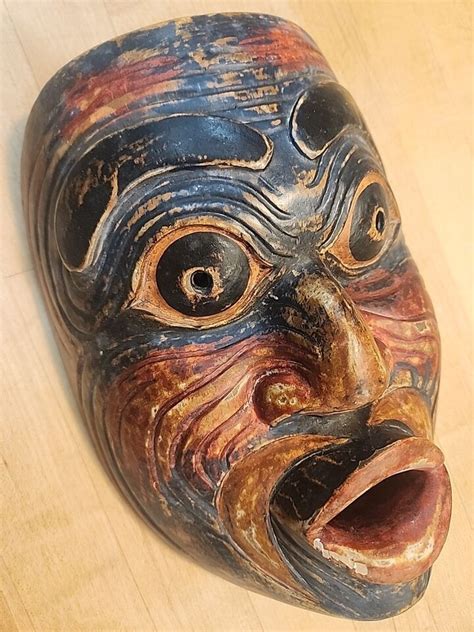 Vintage Northwest Coast Style Carved Wood Painted Dance Mask Open