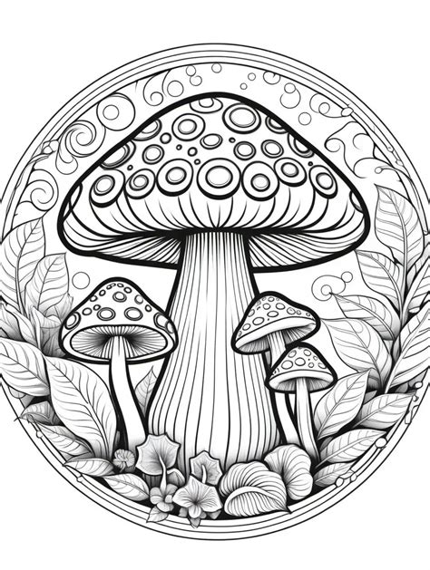 Mushroom Mandala Coloring Book With Intricate Black And White Designs