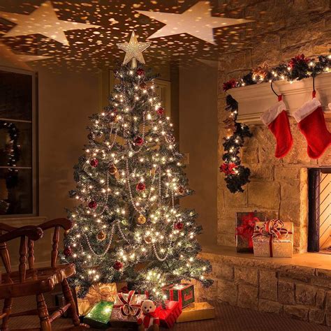 Christmas Tree Topper Lighted Built-in LED Rotating Lights 3D Glitter ...