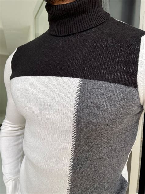 White Slim Fit Turtleneck Sweater For Men By GentWith