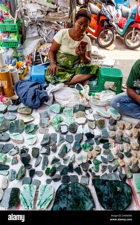 Jade Stones For Sale At The Jade Market, Mandalay, Myanmar Stock Photo ...