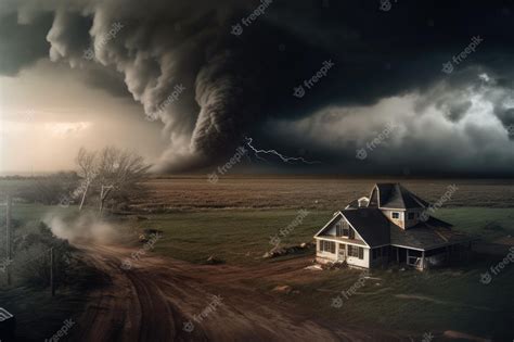 Premium Photo | A large tornado hazard a strong and dark storm that ...