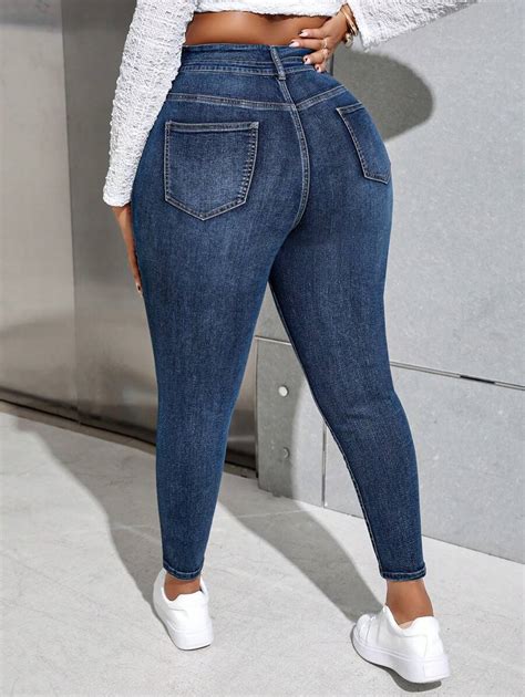 SHEIN Essnce Women S Plus Size High Waisted Slim Fit Denim Jeans SHEIN UK