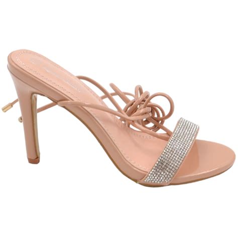 Sandali Donna Gioiello Con Tacco A Spillo Cm In Vernice Nude Beige Lacci Alla Schiava