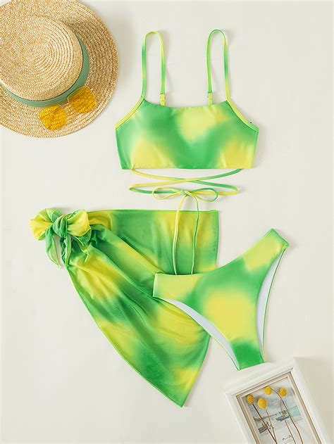 Pack Tie Dye Lace Up Bikini Swimsuit Beach Skirt Shein Usa
