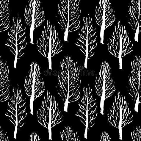 Seamless Pattern With Naked Trees Hand Drawn Grunge Ink Background Vector Illustration Stock