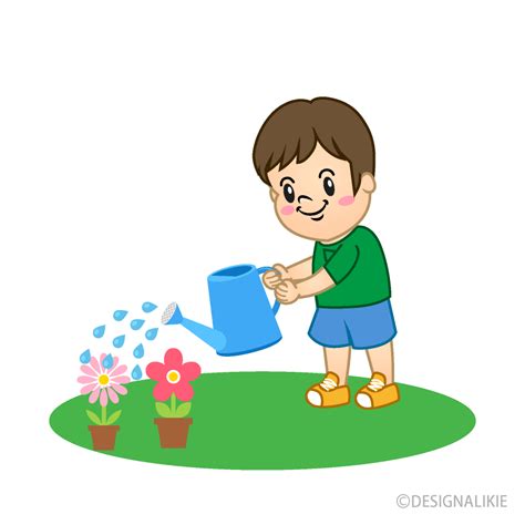 花に水やりする男の子イラストのフリー素材｜イラストイメージ