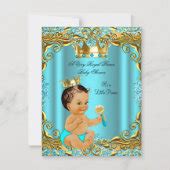 Baby Shower Prince Gold Teal Aqua Brunette Invitation Zazzle