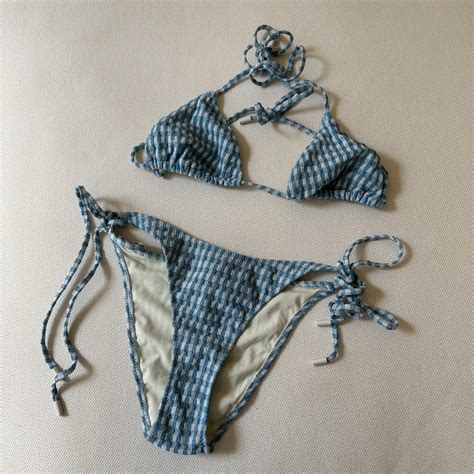 Triangl Swim Bikini Checkered Blue Sparkly Depop