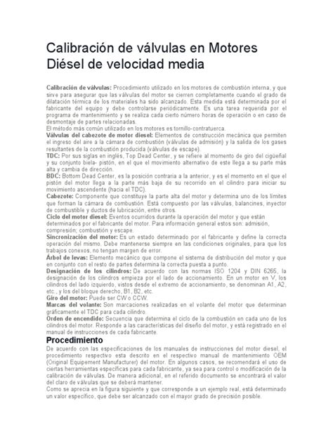 Calibración De Válvulas En Motores Diésel De Velocidad Media Pdf Motor De Combustión Interna