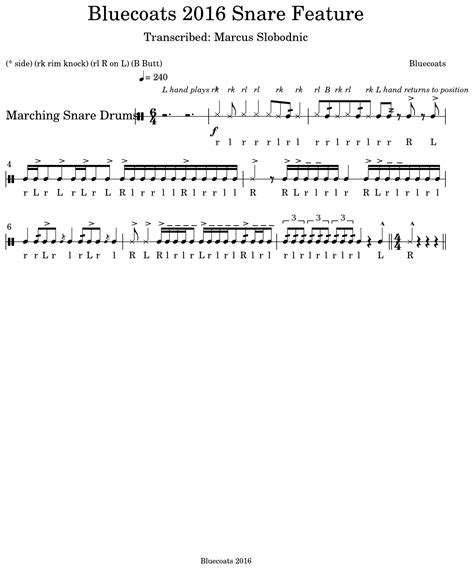 Bluecoats 2016 Snare Feature Sheet Music For Marching Bass Drums