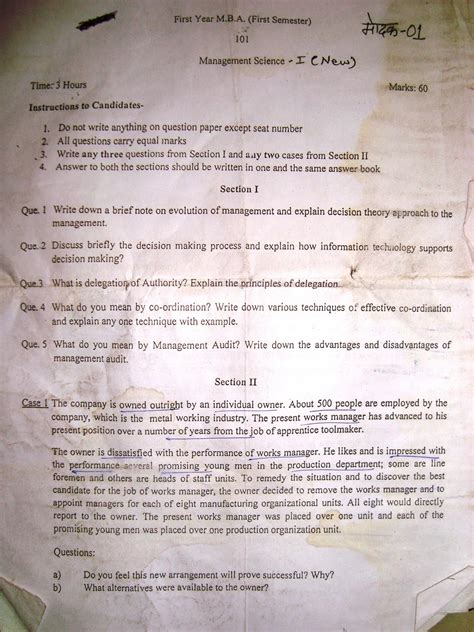 Nmu Papers Mba 1 St Question Paper Ms Management Science 101